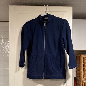 Chicos Navy Blue Zip-Up Jacket 3/4 sleeves size 4/6 petite 12:13